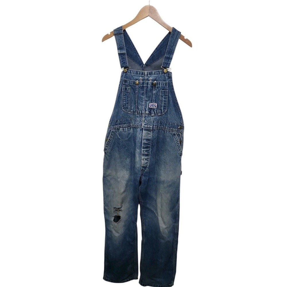 VTG Big Smith Carpenter Bib Overalls 38x29 Made In USA Farmer Button Fly  HOLE